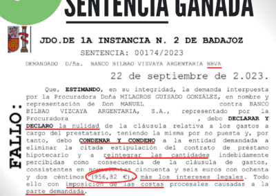 Sentencia Ganada Gastos Hipotecarios Septiembre 2023 Extremadura Badajoz